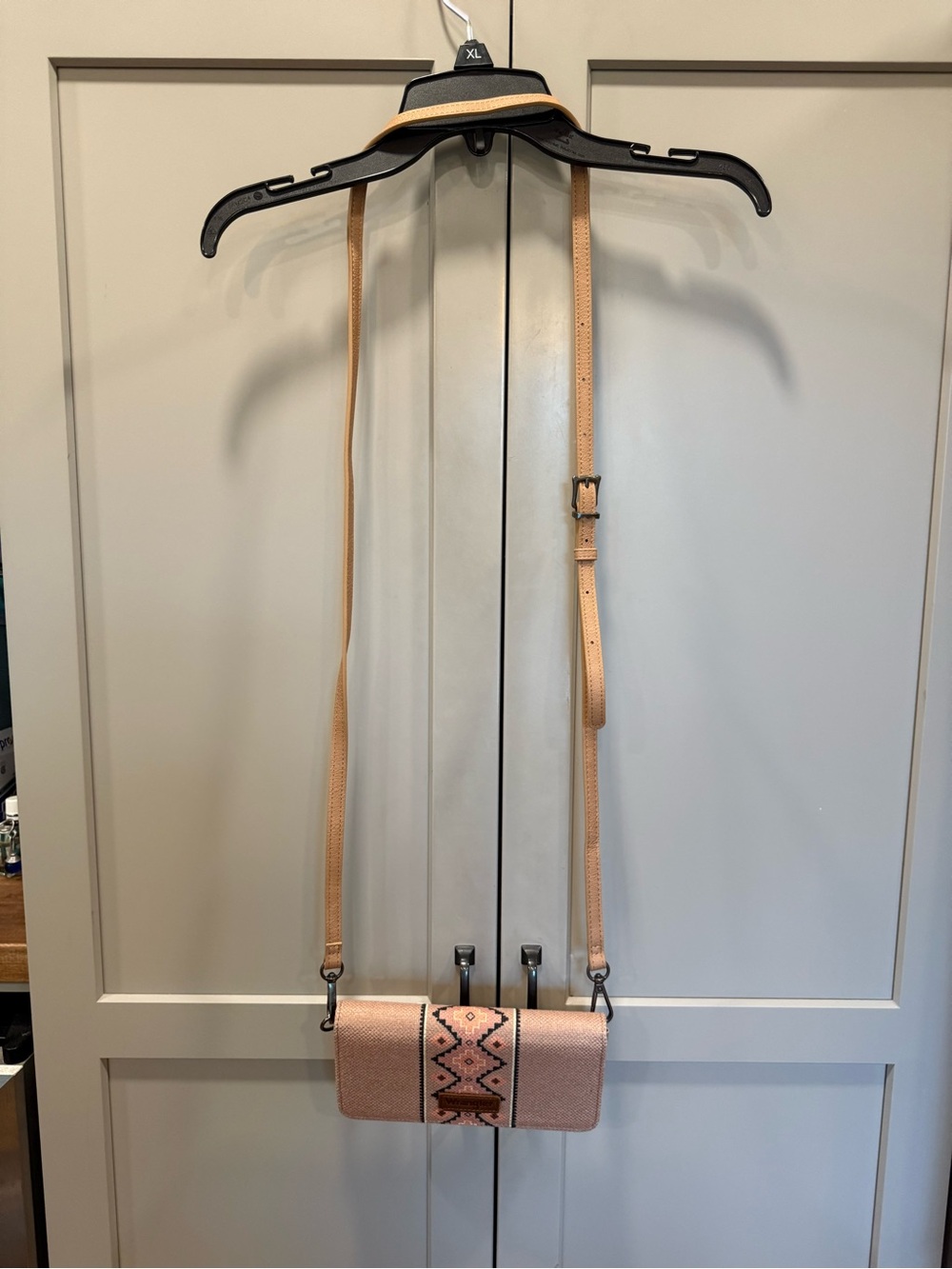 Wrangler Pink Tan Crossbody with Embroidered Center Panel